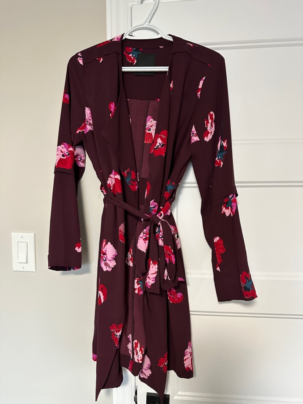 500 Maison Cinqcent S/M Floral Tie-Waist Maroon Women’s Jacket